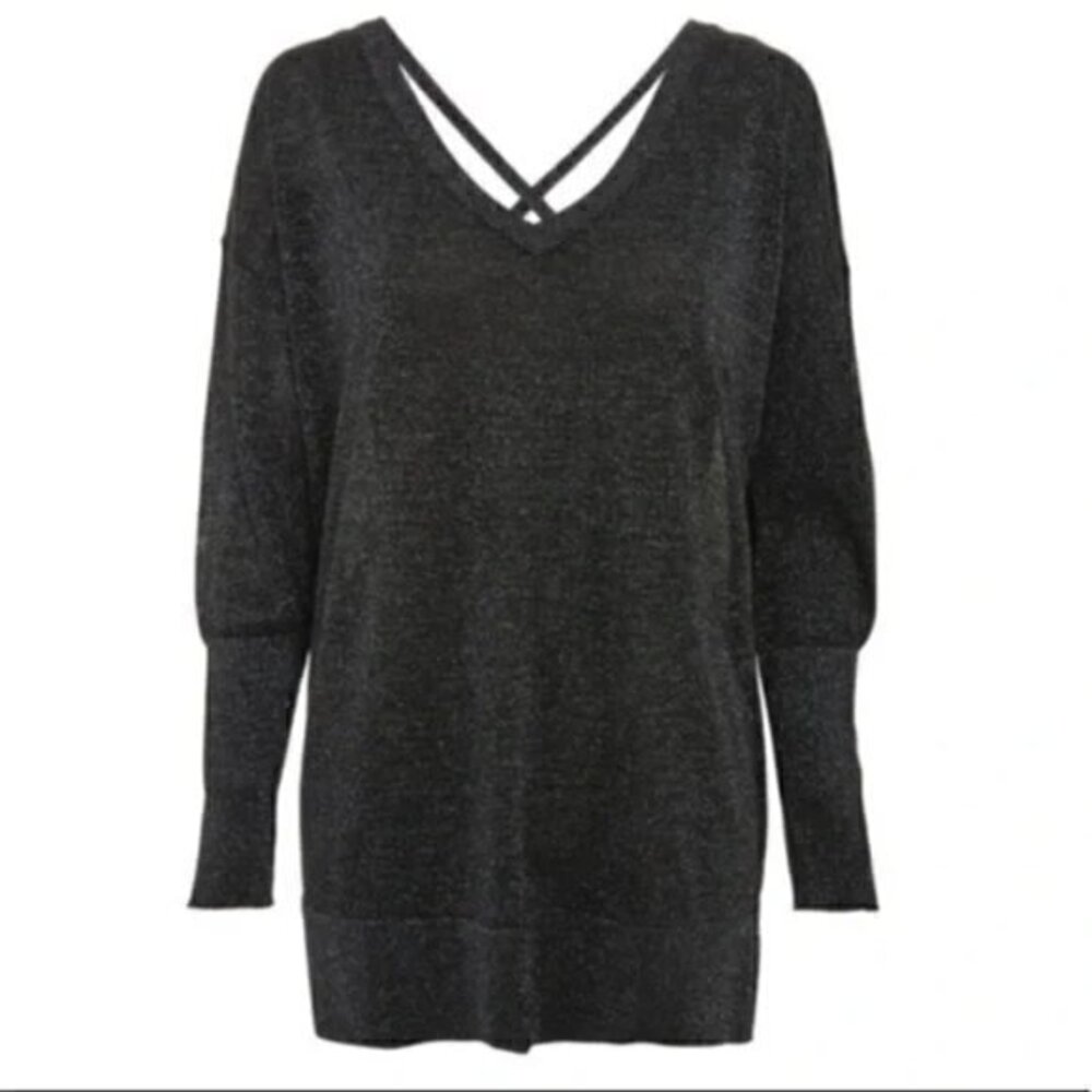EUC Topshop Cross Back Longline Metallic Sweater Size 8